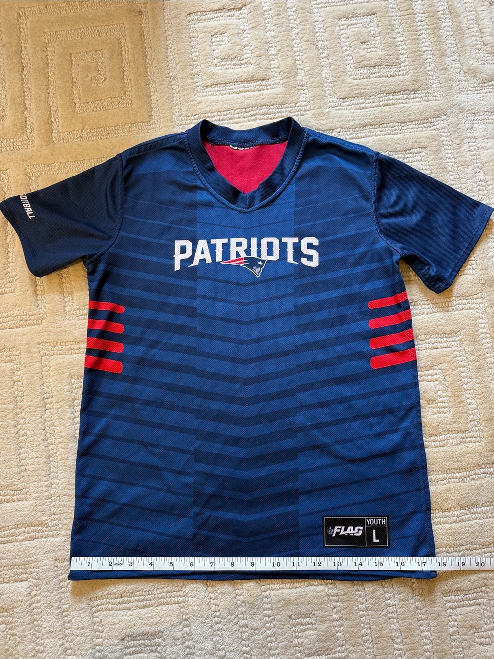 NFL Patriots Navy Blue & Red Youth Short Sleeve Tee reversible
